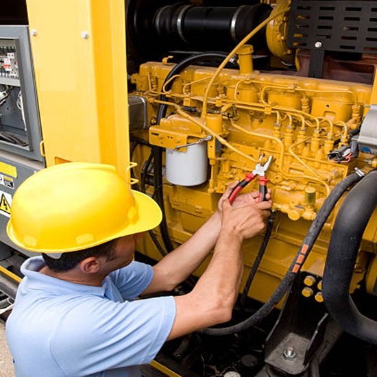 technician is fixing the problem on generator